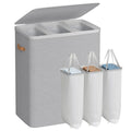 SONGMICS Laundry Basket, 50.2 Gal. Laundry Hamper, 3 Compartments, Easy Assembly, with Lid and Handles, Removable Liners, 25.2 x 15.7 x 29.5 Inches, Dove Gray ULCB814GD01 - color: Dove Gray, size: 190 L (3-Section)