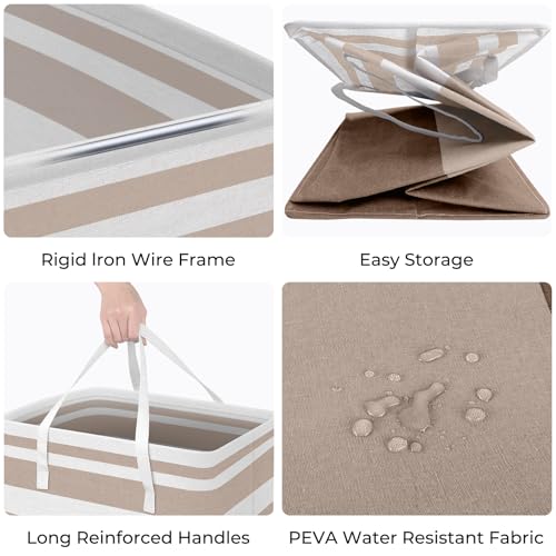 HomeHacks 2-Pack Large Laundry Basket, Waterproof, Freestanding Laundry Hamper, Collapsible Tall Clothes Hamper with Extended Handles for Clothes Toys in the Dorm and Family (Brown, 88L) - color: Brown, size: 88L