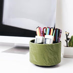 Hennaja Round Leather Art Supply Organizer,Remote Control Holder,360 Degree Spinning,Multi-Functional Pencil Holder,4 Compartments Desktop Stationary Organizer(1-Hill Green) - color: 1-Hill Green