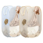 2Pcs Pop Up Hampers for Cruise, Folding Laundry Basket Space Saving Design, Dirty Clothes Hamper for Bedroom, Hotel, RV, Travel (White+Beige) - color: White+Beige