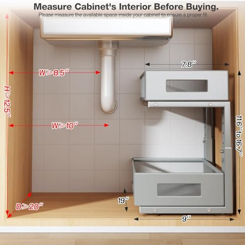 1 Pack 19IN Depth Under Sink Organizer, 2-Tier Pull Out Cabinet Organizer With Smooth Circular Rail, Large Capacity Metal Mesh Sliding Drawers For Bathroom& Kitchen Storage,Height Adjustable-Gun Gray - color: Gun Gray, size: 1 Pack-19"Dx11.6"-16.7" H