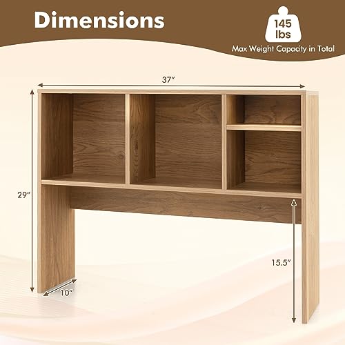 Tangkula Desktop Bookshelf, Countertop Storage Hutch with 4 Shelves for Computer Desk, Desktop 2-Tier Display Rack, Multipurpose Wood Desktop Hutch Storage Organizer for Dorm Office - color: Natural, size: 4 Shelves
