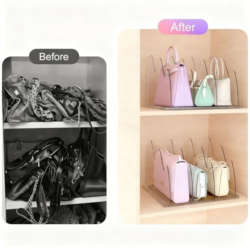 ANTOWIN 2 Pack Clear Purse Organizers for Closet, Adjustable Shelf Divider, Handbag Separators Storage Organizer, Shelf Divider in Bedroom, Office, Kitchen - size: Peak shape