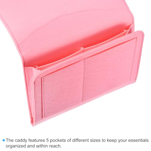 PATIKIL 13in Bedside Caddy, Bed Caddy Bedside Organizer Hanging 5 Pocket Soft Felt Bed Pockets Bedside Storage Organizer Remote Control Holder for Bedroom Phones Glasses, Pink - color: Pink, size: 12.6*8.6inch