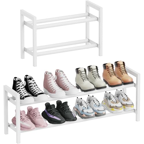 Mavivegue Expandable Shoe Rack, 2-Tier Adjustable Shoe Organizer, Shoe Shelf for Closet, Entryway, Front Door - color: White, size: 2 Tier,19-33"