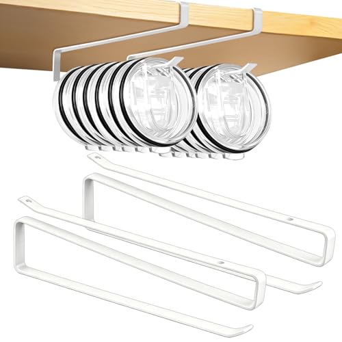 Tumbler Lid Organizer, 2 Pack for Yeti Lid Organizer, Space Saving Water Bottle Lid Holders, Tumbler Lid Holder Up to 12 Lids,No Drilling,Cup Lid Organizers for Kitchen Under Cabinet Storage (White) - color: White
