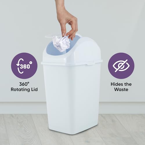 Superio Medium Trash Can with Lid 4.5 Gallon Plastic Swing Top Garbage Can Slim Waste Bin for Under Sink/Cabinet, Laundry Room, Kitchen, Office, Bedroom, Bathroom, College Dorm, 18 Qt, White, 2 - size: 4.5 Gallon, style: 2 Pack