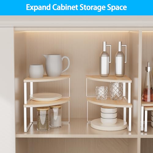 Corner Shelf Countertop Organizer - Set of 2 Corner Shelves for Kitchen Cabinet Organizer, Spice Rack, Stackable Bathroom Stand and Storage, Sink Rack, Corner Cabinet, Counter Decor, Natural Beige - color: Natural Beige, size: Stacked Utility