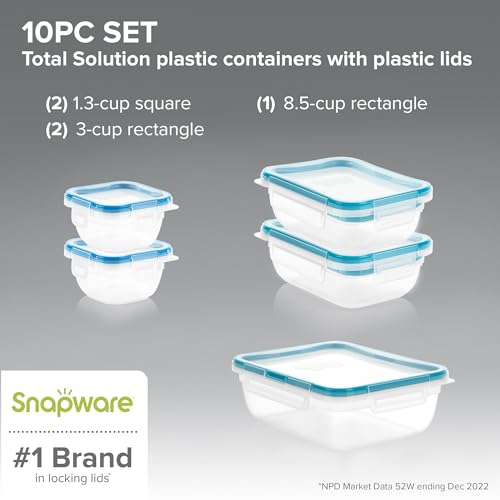 Snapware Plastic Total Solution 5-Pack (Mixed Sizes) Food Storage Containers Set, Leakproof & Airtight Plastic Locking Lids Rectangular Tupperware, BPA-Free Lids, Microwave Dishwasher Freezer Safe - size: 5 Pack, style: Mixed Sizes