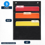 Essex Wares - 3 Pocket File Pocket Chart, Black, 14" Wide x 19.5" Tall - Versatile Wall Hanging File Folder Organizer for Classroom, Office, Home, and More - Wall Folder Organizer - 3 Pockets - size: 3 Pocket