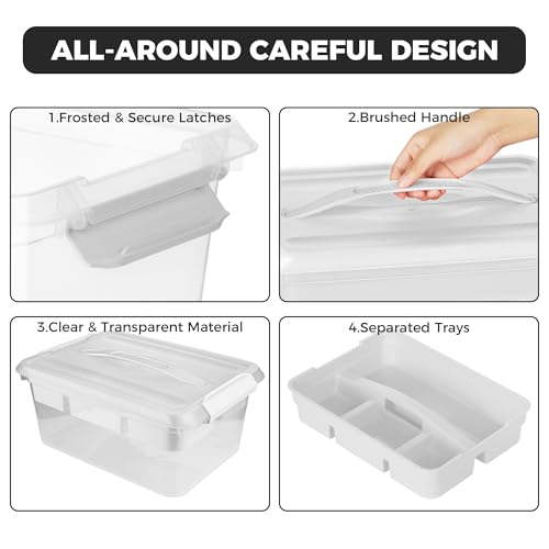 CraftGenes Craft Storage Box with Removable Tray, 20 QT Clear Plastic Organizer with Lids, White Playdoh Storage Containers for Crafts Supplies, Tools, Puzzles - size: 1-Pack