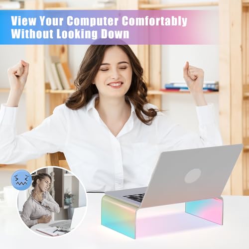 NiHome Iridescent Acrylic Computer Monitor Stand, Acrylic Laptop/PC/Desktop Stand Riser for Desk, Durable, Ergonomic Design, Space Saving for Home and Office
