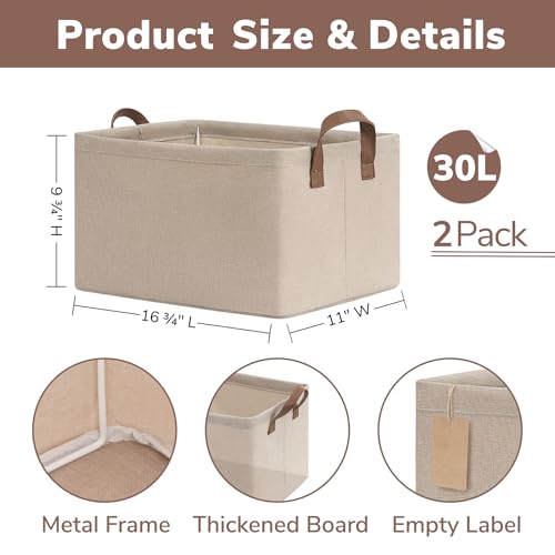 CHICVITA Storage Baskets for Shelves, Large Closet Storage Bins with Handles, Fabric Clothes Towels Baskets for Organizing, 16 ¾" L x 11" W x 9 ¾" H, Brown, 2-Pack - color: Brown 2-Pack, size: 16 ¾" L x 11" W x 9 ¾" H