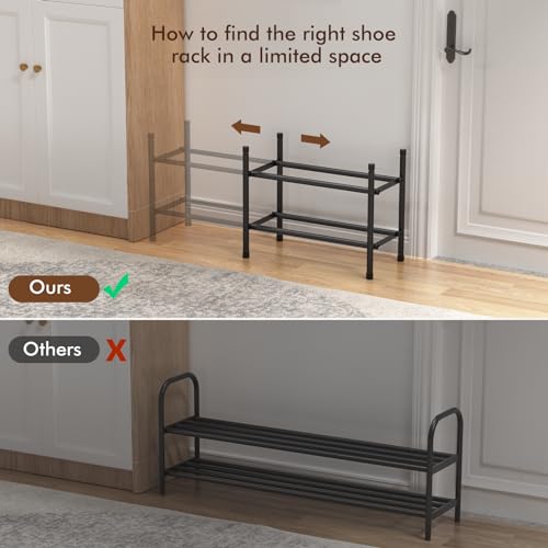 Uneviesyka Expandable Shoe Rack, 2 Tier Shoe Rack for Closet, Stackable Adjustable Standing Metal Shoe Shelf Organizer Storage, Small Shoe Racks for Front Door Entrance、Entryway(Black) - size: 2 Tier