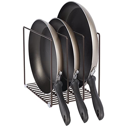 mDesign Steel Storage Tray Organizer Rack for Kitchen Cabinet - Divided Holder with 3 Slots for Skillets, Frying Pan, Pot Lids, Cutting Board, Baking Sheets - Concerto Collection - Bronze - color: Bronze, size: 10.2 x 7.3 x 8.6