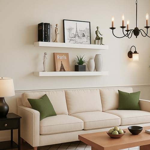 Floating Shelves for Wall, Bathroom Shelves Over Toilet, Wall Shelves & Book Shelf for Room, Hanging Shelf, Modern Wooden Mounted Floating Shelves, 36x7x1.5 in (White, Set of 2) - color: White, size: 36"(set of 2)