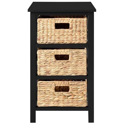 eHemco 3 Tier X-Side End Table with Wicker Baskets for Bedside, Living Room, Black - color: Black, size: 14"D x 14"W x 25"H (3 Drawers)