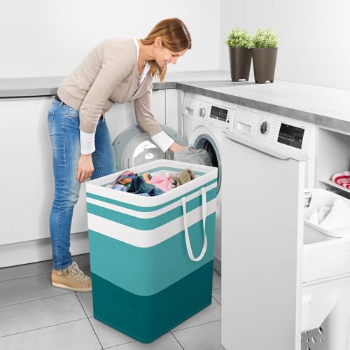 StorageRight Large Collapsible Laundry Basket Hamper with Easy Carry Handles，Freestanding Clothes Hampers for Laundry, Bedroom, Dorm, Towels, Toys, 100L, Green - color: Green, size: 100L