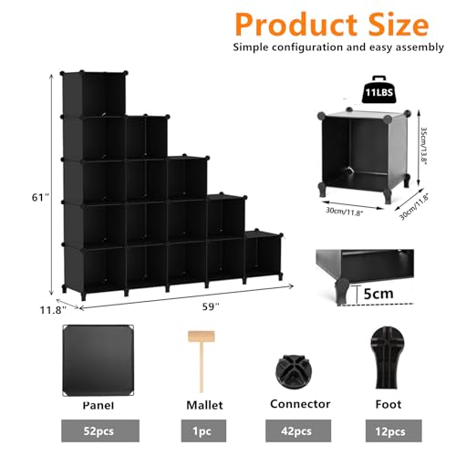 AWTATOS Cube Storage Organizer, 16 Cube Closet Organizer, Stackable Storage Cube Shelves, DIY Portable Closet Clothes Organizer Shelving for Bedroom, Closet, Wardrobe, Bathroom, Black - color: Black, size: 4x4