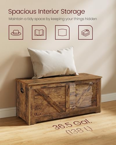 VASAGLE Storage Chest, Storage Trunk with 2 Safety Hinges, Storage Bench, Shoe Bench, Farmhouse Style, 15.7 x 39.4 x 18.1 Inches, for Entryway, Bedroom, Living Room, Rustic Brown ULSB060T01 - color: Rustic Brown, size: 39.4"W x 18.1"H, style: Farmhouse