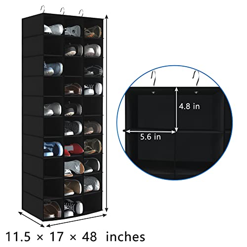 coastal rose Hanging Shoe Organizer for Closet, 30 Sections Hanging Closet Organizers and Storage Shelves, Space Saving Hanging Shoe Storage, Black, 17''W×11.5''Dx 48''H - color: Black