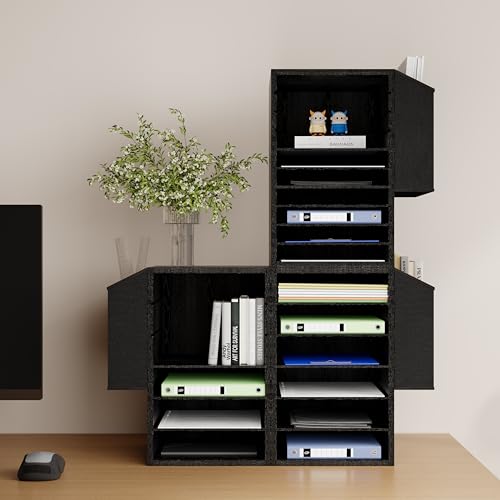Unionly, Office Mail Sorter, Wooden Paper Organizer With Storage Bag, 10 Tier Adjustable Classroom Mailbox, Removable Classroom Organization, Teacher Desk Organization for Office, Study, Black - color: Black, size: 10 Slots