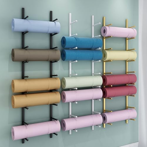 Yoga Mat Storage Rack, Wall Mounted Yoga Mat Holder, Large Capacity Storage Shelf, Multi-layer Storage, Home Hanging Storage Racks, Suitable for Home, Yoga Studio, Gym, School(Black,4-Tier) - color: Black, size: 4-Tier