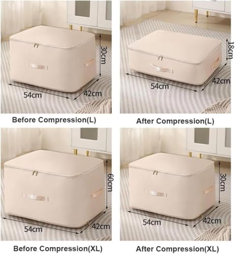 Compression Bags for Storage, 2026 Upgrade Ultra Space Saving Self Compression Organizer Compression Packing Cubes for Travel Sweater Organizer for Closet Clothes Storage Bag (Beige, L+XL) - color: Beige, size: L+XL