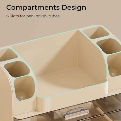 Makeup Organizer for Vanity with 2 Large Drawers, Cosmetic Display Case with Brush Holders, Easy to Storage for Bathroom Countertop Skincare, Perfume, Cream White - color: Cream White