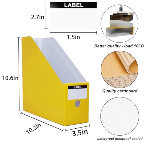 Limitliho Yellow Cardboard Magazine Holder (2 Pack), Magazine File Holder for Desk, Sturdy Book Bins for Classroom, Vertical File Folder Organizer, 10.6'' H×10.2'' L ×3.5''W Inch Magazine Rack - color: Yellow, size: 2 Pack