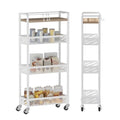 DGSNADGO Slim Rolling Storage Cart, 4-Tier Kitchen Cart on Wheels, Narrow Utility Cart with Handle and Wooden Tabletop for Small Space in Kitchen, Living Room, Bathroom, Laundry Room, Beige and White - color: Beige+white