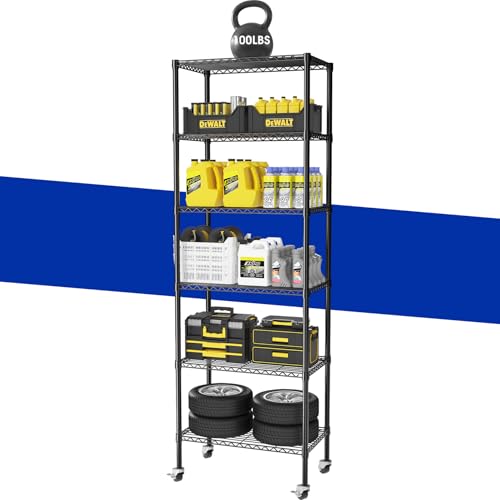 Adjustable 6-Tier Heavy Duty Wire Shelving Rack, 14" D x 24" W x 71" H Storage Shelves with Wheels, 750 lbs Capacity Rolling Metal Shelving for Garage, Pantry, Kitchen, Closet - color: 1