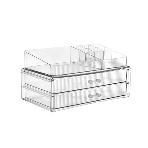 ZHIAI stackable storage drawers, acrylic storage rack, cosmetics and beauty products organizer, suitable for makeup room, bathroom, pantry, home bedroom storage - color: 2 long drawers