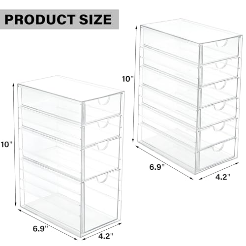 Prsildan Acrylic Drawer Makeup Organizer with 10 Drawers, Set of 2 Office Desk Organizers Accessories, Clear Stackable Storage Drawers for Vanity, Countertop, Craft, Jewelry, Art Supply Organization - style: 10 Drawers