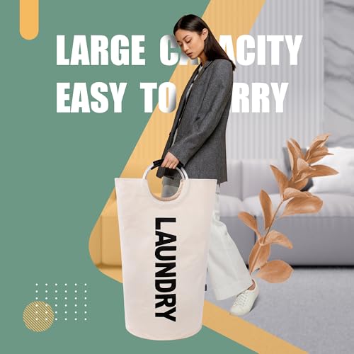Caroeas 90L Laundry Basket (13 Colors), Waterproof Laundry Hamper, Laundry Bag with Padded Handles, Clothes Hamper, Collapsible Laundry Basket Easy Storage - color: Beige, size: 90L