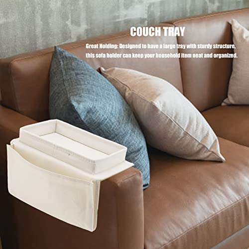 Couch Sofa Armrest Organiser Arm Chair Caddy Bedside Storage Pocket,600D Oxford Cloth Side Pockets Sofa Arm Table Armrest Tray TV Remote Holder Bed Storage Pocket (Beige) - color: Beige