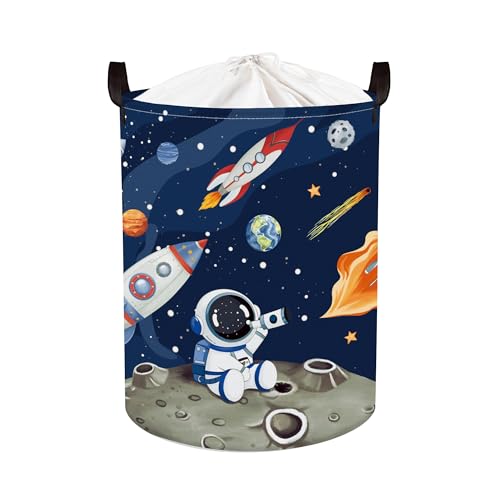 Space Rockets Laundry Hamper Cartoon Astronaut Large Storage Basket Planet Collapsible Parents Organizer Boys Clothes Toy Bins for Bedroom, Bathroom, Blue, 63L - color: Blue, size: 63L