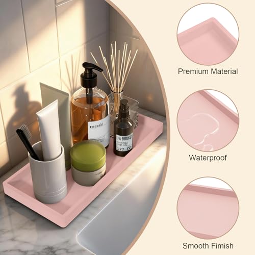 Bathroom Vanity Tray, 7.8 x 3.9 Inch Silicone Bathroom Tray Countertop, Non-Slip Decorative Tray for Bathroom, Kitchen, Toilet to Organize Perfume, Jewelry, Soap, Waterproof, Pink - color: Pink, size: 7.8" x 3.9" x 0.8"