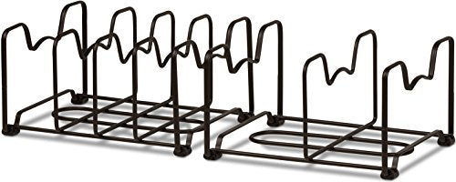 Simple Houseware 2PK Kitchen Cabinet Pan and Pot Lid Organizer Rack, Total 6 Compartments, Bronze - color: Bronze