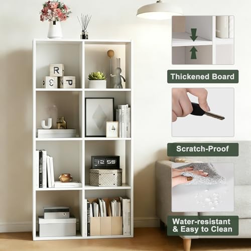 8-Cube Storage Organizer Shelf, Open Cube Bookshelf, Reversible Bookcase, Sturdy Modern Storage for Home Office, Bedroom, Living Room, White - color: Classic White, size: 8-cube