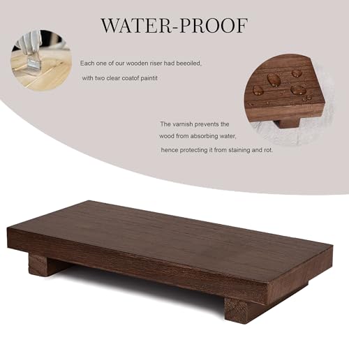 zoocatia Small Wood Tray Pedestal Stand Farmhouse Bathroom Decor Decorative Wooden Riser Kitchen Soap Dish Holder for Vanity, Counter, Sink, 10" x 4.5" - Walnut - color: Walnut, size: 10" x 4.5" x 1.6"