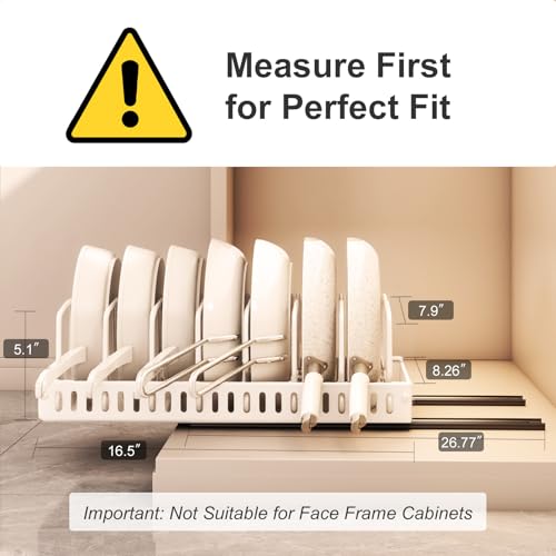 Pots and Pans Organizer Under Cabinet 2 Pack, Pull-Out Cabinet Organizer for Pot Lids, Bakeware, Dishes, 8 Adjustable Dividers (White - color: White