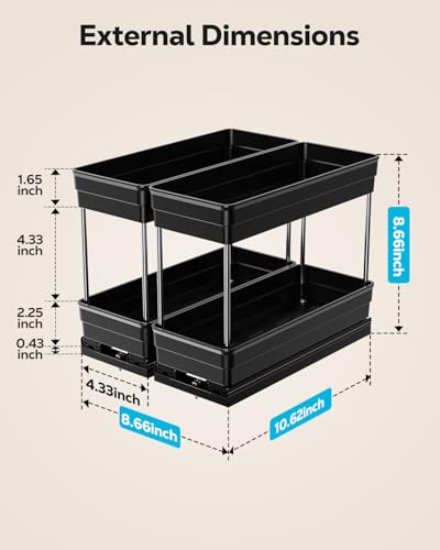 Nieifi Spice Organization for Cabinet-Vertical Spice Rack Pull Out-Spice Rack Organizer for Cabinet-4-1/3 inch Wide-Seasoning Kitchen Organizer-4.3" W x 10.6" D x 8.7" H-2 Pack-2 Tier - color: Black, size: 4-1/3" - 2 Pack