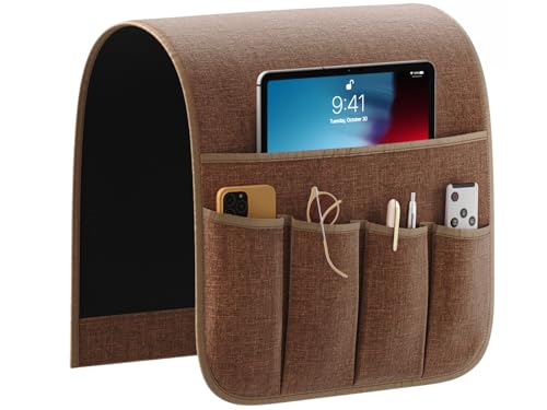 Sofa Armrest Organizer Non-Slip Remote Control Holders for Recliner Couch Chair Armchair Caddy with 5 Pockets for Table,Cell Phone,Ipad,Magazines,Books (Coffee, 13 x 35 Inch) - color: Coffee, size: 13 x 35 Inch