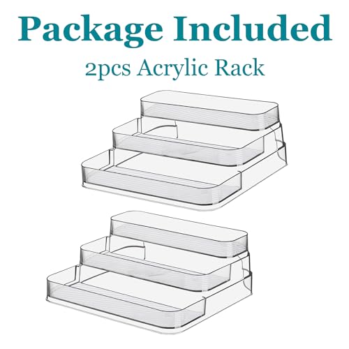 2pcs Acrylic Rack, No Assembly Clear 3 Tier Condiment Bottle Shelf Vanity Organizer for Cabinet Kitchen Bathroom - size: 2pcs