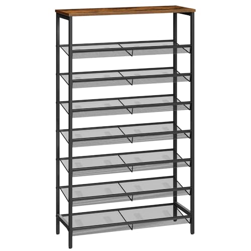 HOOBRO Shoe Rack for Entryway, 8-Tier Shoe Shelf, Large Capacity Shoe Storage Organizer for 21-24 Pairs of Shoes, Front Door Entrance, Hallway, Closet, Space Saver, Rustic Brown and Black BF18XJ01 - size: 8 Tiers (29.5"W)