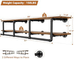 Aheaplus Industrial Pipe Clothes Rack with Top Shelf, 59In Space-Saving Wall Mounted Clothing Rack, 2 Tiers Heavy Duty Pipe Clothing Shelves with Hanging Rod for Laundry Room, Closet, Rustic Brown - color: Rustic Brown, size: 59IN