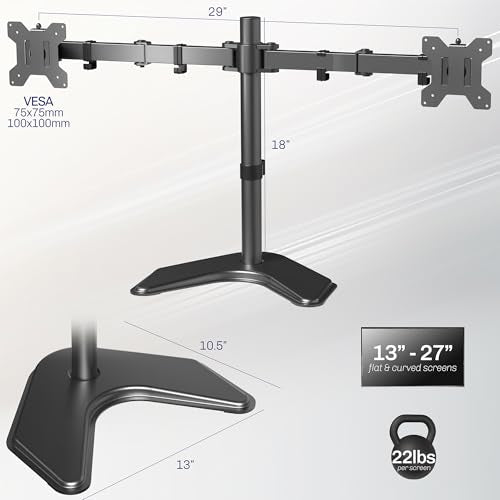 VIVO STAND-V002F Dual LED LCD Monitor Free-Standing Desk Stand for 2 Screens up to 27 Inch Heavy-Duty Fully Adjustable Arms with Max VESA 100x100mm - color: Black, size: 13" - 27" screens