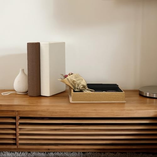 DECOR4SEASON Modern Linen and Wood Decorative Book Boxes, Set of 3 Earthy Neutral Faux Books for Bookshelf Decor, Coffee Table Storage Trays for Remotes & Jewelry, Brown, Taupe, and Off-White - color: Brown,Taupe,Off-White, size: 10"