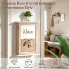 Key Holder for Wall, Rustic Wooden Wall Mount Key Box with 6 Hooks, Farmhouse Key Storage Organizer Key Rack for Entryway Hallway Office, Boho Home Decor